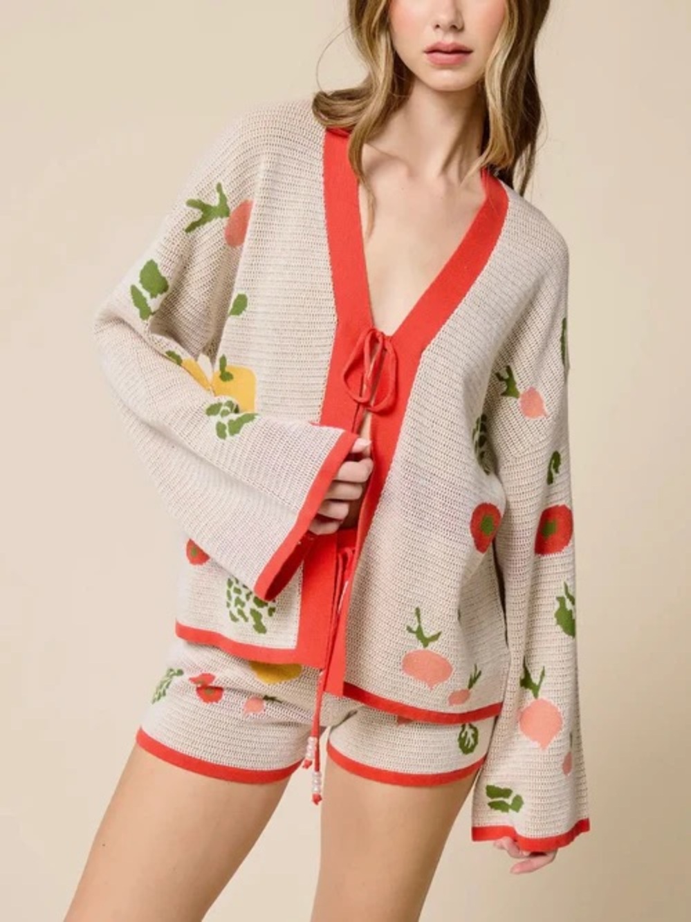 NWT Anthropologie Flat White Vegetable Print Shorts Cardigan Set- Sample - Picture 2 of 8